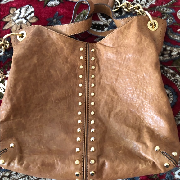 Michael Kors Uptown Astor Large Leather Studded Shoulder Bag - Tan - Picture 3 of 15